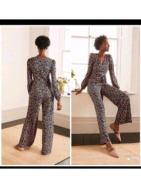 Boden Alexandra Ponte Floral Jumpsuit Long Sleeve Sz 8 Tall